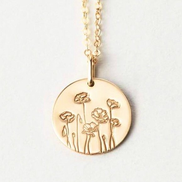Poppy August Birth Flower Dainty Charm Necklace - Picture 6 of 16